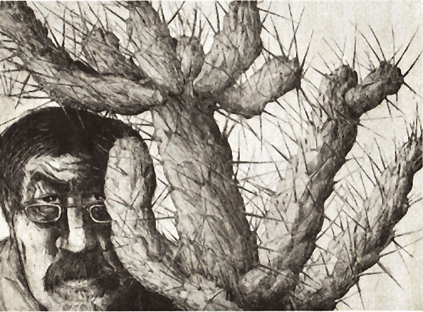 «Selbst hinter Kaktus»: Druckgrafik von und mit Günter Grass 1994 in der Galerie Belarte Lengnau. (Foto: Eva Buhrfeind)
