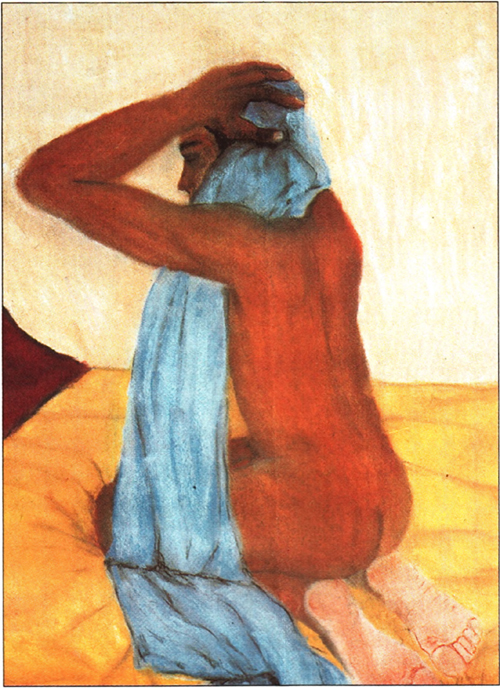 «Knieend auf Bett»: Männerakt von Dieter Hall 2001 im Kunstmuseum Solothurn.