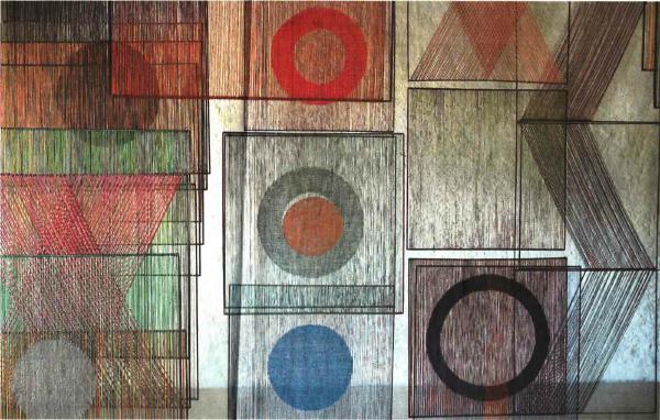 Raum und Transparenz: Elsi Giauques ab 1968 in Spanntechnik gefertigte Rahmen sind variabel und sollen als «Element spatial» zu immer neuen räumlichen Op-Art-Konstellationen gefügt werden. Für die Konzeption in Ligerz zeichnet Pia Andry-Giauque, die Tochter der Künstlerin.