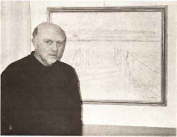 Franco Mazzoni vor einem seiner impressionistischen Bildern 1992 in der Städtligalerie in Wangen a.d.A.. (Foto: Eva Buhrfeind)